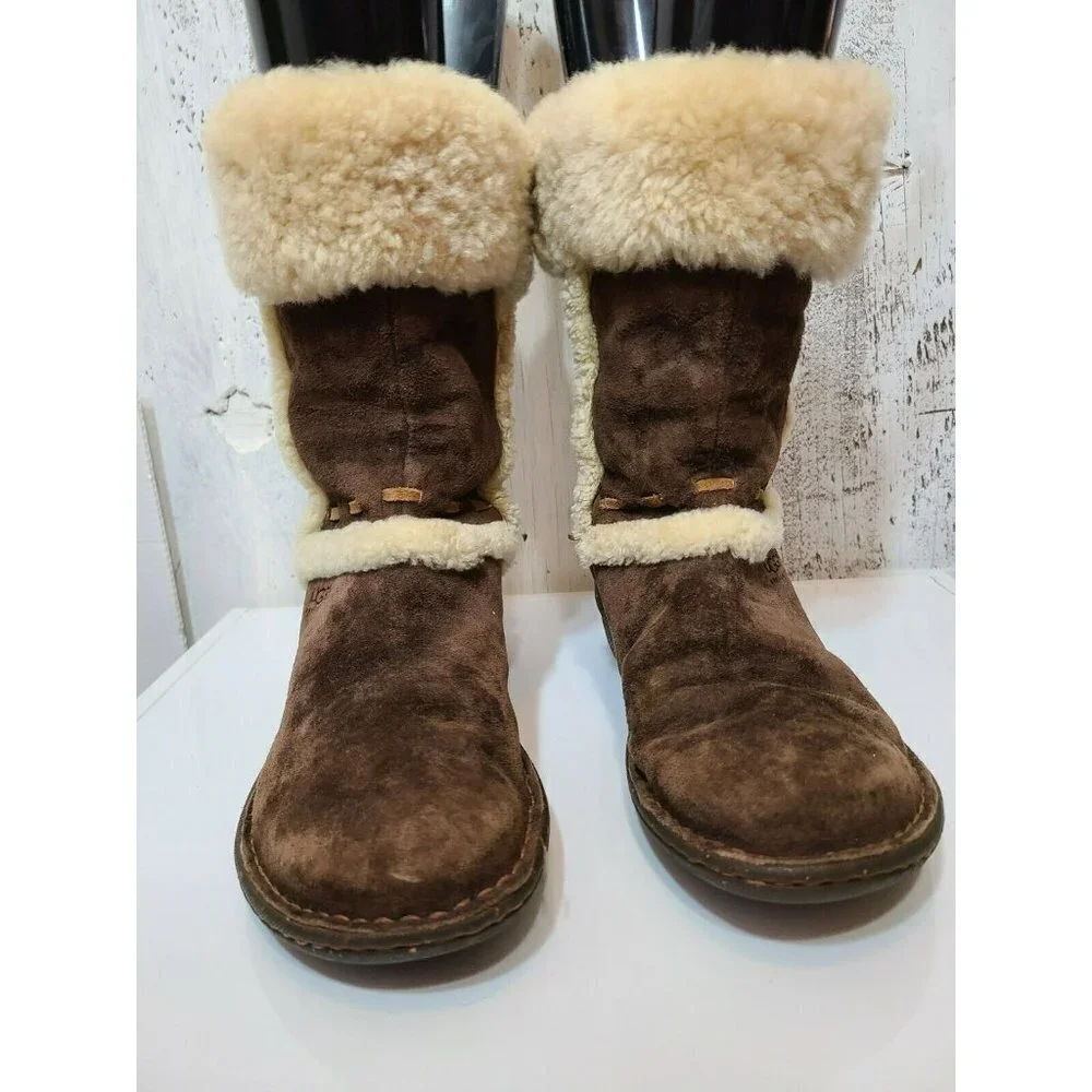 Ugg Elijo Womens Boots Size 7 run small  #6 Brown Suede Pull On Shoes 5674
